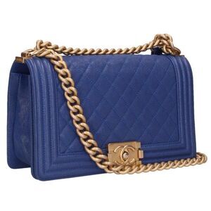 Chanel Boy Chanel 25 Caviar Skin Chain Leather Shoulder Bag Men's 25